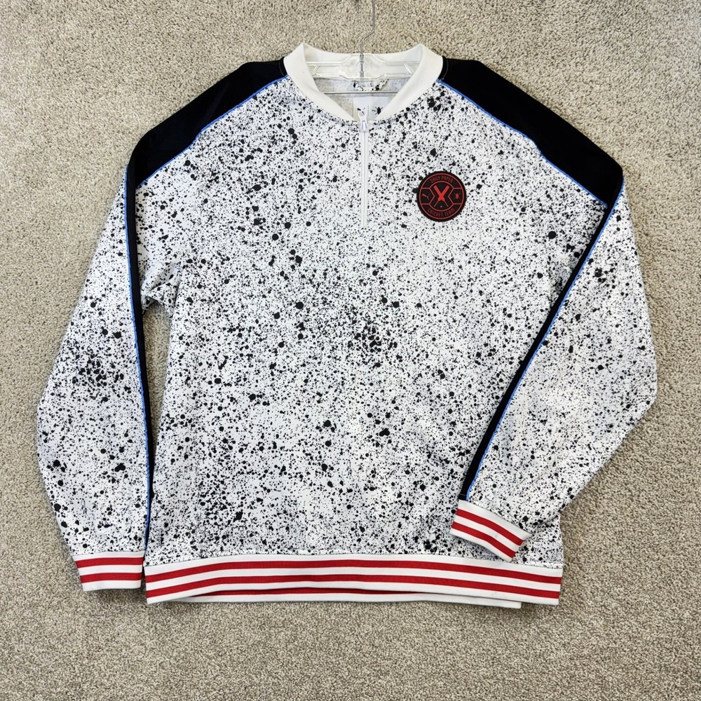 Puma Daily Paper Quarter Zip Pullover Mens XL White Speckle Cricket Team Jersey